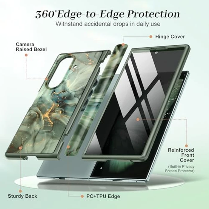 GVIEWIN for Z Fold 7 Case with Privacy Screen Protector [Compatible with Magsafe][Built-in Kickstand] Magnetic Full-Body Hinge Protection Slim Phone Case for Samsung Galaxy Z Fold 7,Desert Dream/Green by GVIEWIN - Image 5