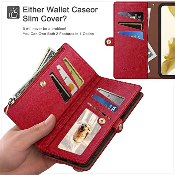 XcaseBar Compatible with iPhone 16 Plus 6.7" Wallet case with Zipper Credit Card Holder【RFID Blocking】,Flip Folio Book PU Leather Phone case Shockproof Cover Women Men for Apple 16 Plus case Red by XcaseBar - Image 3