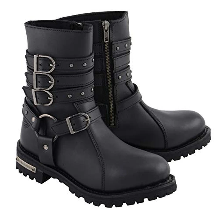 Milwaukee Leather MBL9399 Women's 9-Inch Triple Buckle Black Leather Harness Biker Boots w/Side Zipper - 9.5 by Milwaukee Leather - Image 1