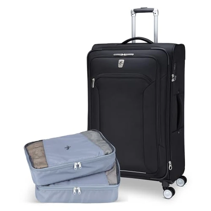 Atlantic Sailbound Softside Large Luggage - Durable Polyester Construction with 8 Spinner Wheels and Retractable Handle, Integrated TSA Lock, Expandable 1.5", Includes 2 Packing Cubes - Black by Atlantic - Used - Very Good condition - CA$109.17