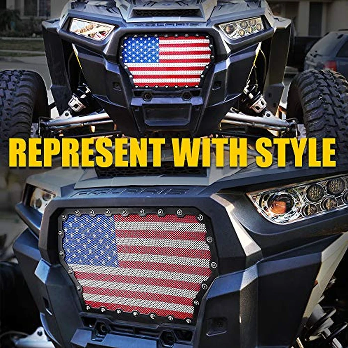 Xprite Black Steel Grille with U.S. Flag Mesh Grill for 2017-2018 Polaris RZR 1000 XP Turbo by Xprite - Image 2