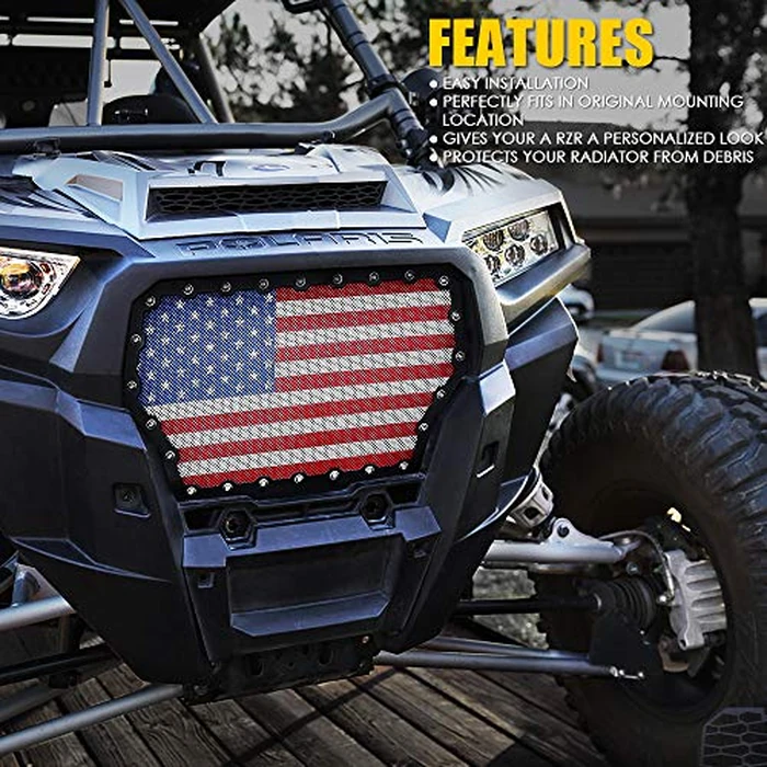 Xprite Black Steel Grille with U.S. Flag Mesh Grill for 2017-2018 Polaris RZR 1000 XP Turbo by Xprite - Image 3