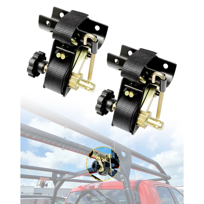 Ladder Rack Ratchet Straps with J-Hook (Pair), 2" Black Round Tube Mount, 1.5" Wide x 7.5' Long Black Retractable Ratchet Tie Down Strap Roof Rack, 500 lbs Load Heavy Duty,Cargo Buckle Rack Lock Strap by Gledewen - Image 1