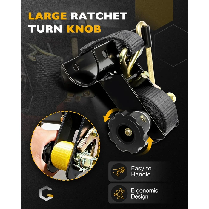 Ladder Rack Ratchet Straps with J-Hook (Pair), 2" Black Round Tube Mount, 1.5" Wide x 7.5' Long Black Retractable Ratchet Tie Down Strap Roof Rack, 500 lbs Load Heavy Duty,Cargo Buckle Rack Lock Strap by Gledewen - Image 5