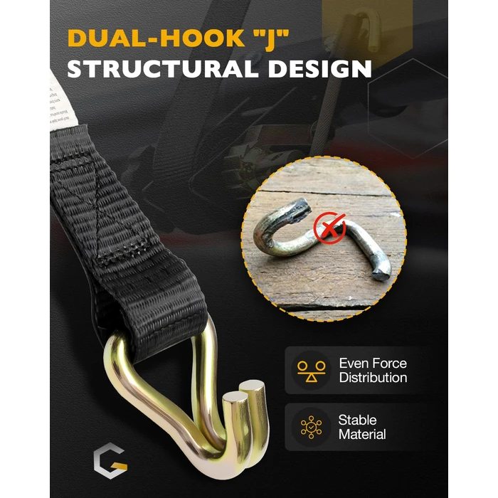 Ladder Rack Ratchet Straps with J-Hook (Pair), 2" Black Round Tube Mount, 1.5" Wide x 7.5' Long Black Retractable Ratchet Tie Down Strap Roof Rack, 500 lbs Load Heavy Duty,Cargo Buckle Rack Lock Strap by Gledewen - Image 6