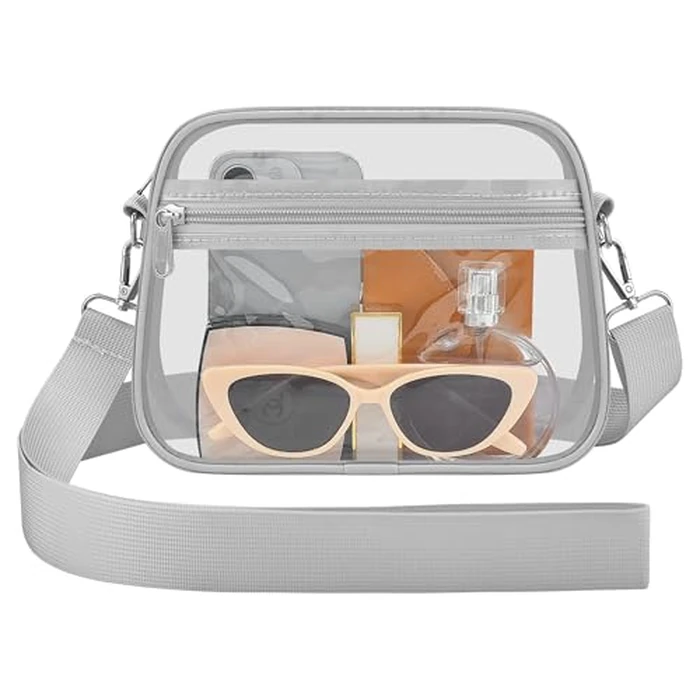 Busiuw Clear Bag for Stadium Events - Stadium Approved Small Mini Clear Purse with Wide Adjustable Strap, Men's Shoulder Bag for Sports Concerts, Festivals(Silver-L) by Busiuw - Used - Like New condition - US$14.78
