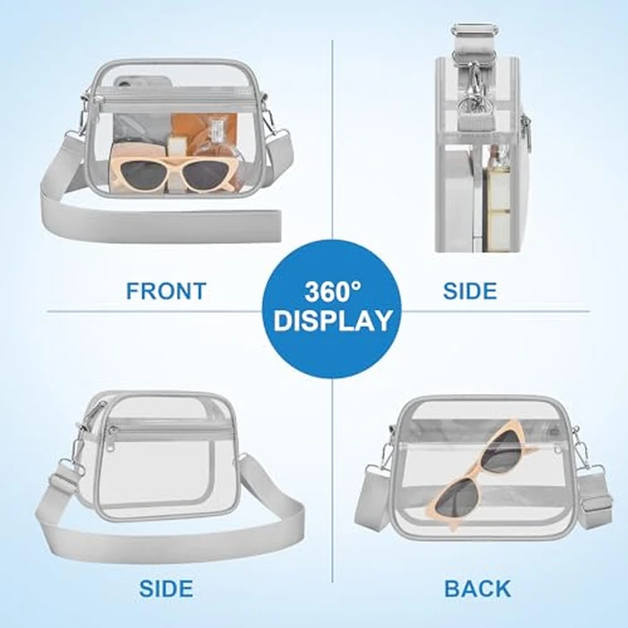 Busiuw Clear Bag for Stadium Events - Stadium Approved Small Mini Clear Purse with Wide Adjustable Strap, Men's Shoulder Bag for Sports Concerts, Festivals(Silver-L) by Busiuw - Image 5