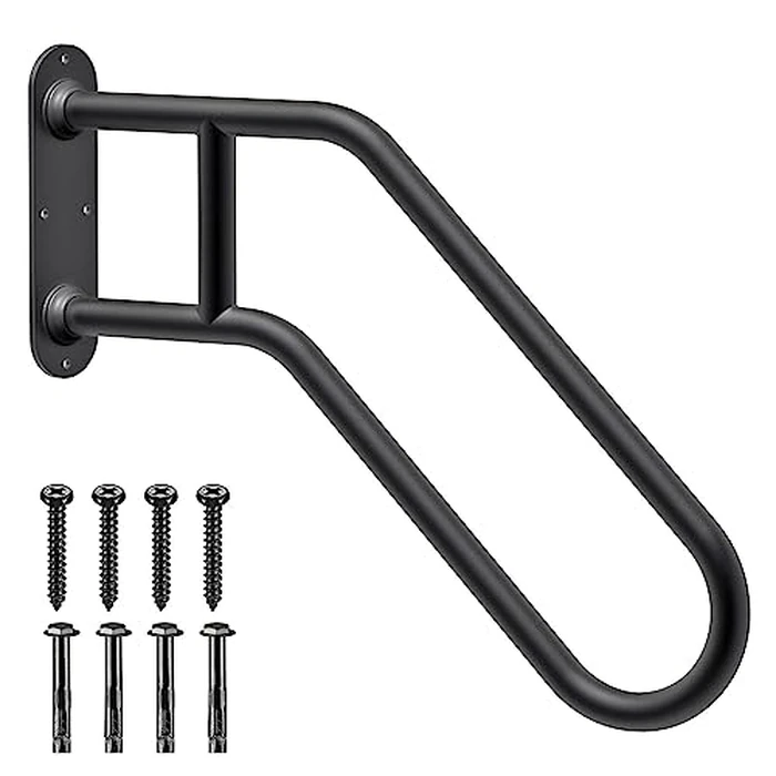 SELEWARE Heavy Duty Non-Slip Handrails for Outdoor 1-3 Step, Wall Mount Stair Hand Railing Grab Bars, U-Shape Safety Handle for Garage, Porch, Garden (Dia 1.3" Pipe, Black) by SELEWARE - Image 1
