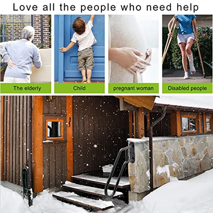 SELEWARE Heavy Duty Non-Slip Handrails for Outdoor 1-3 Step, Wall Mount Stair Hand Railing Grab Bars, U-Shape Safety Handle for Garage, Porch, Garden (Dia 1.3" Pipe, Black) by SELEWARE - Image 3