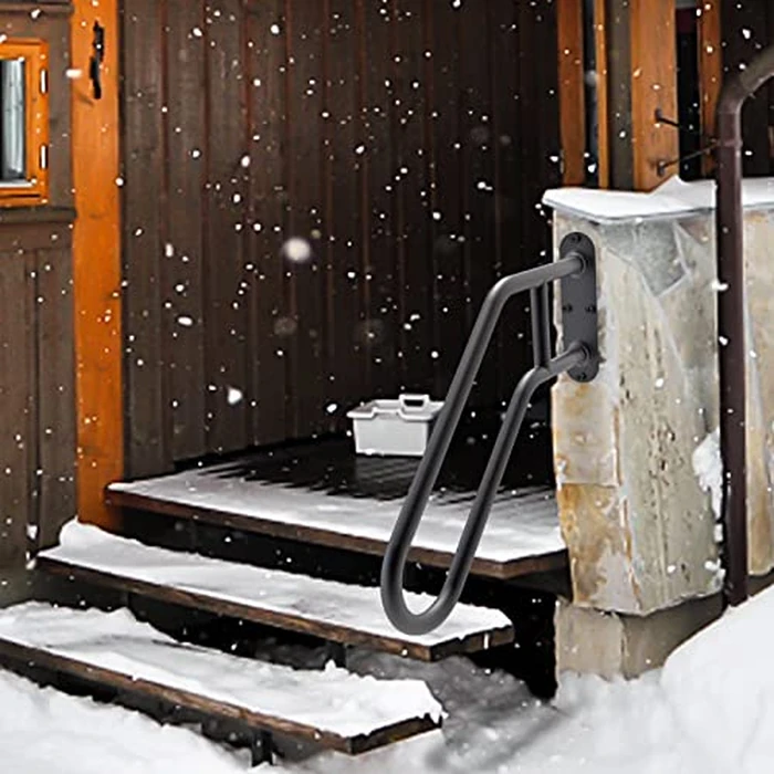 SELEWARE Heavy Duty Non-Slip Handrails for Outdoor 1-3 Step, Wall Mount Stair Hand Railing Grab Bars, U-Shape Safety Handle for Garage, Porch, Garden (Dia 1.3" Pipe, Black) by SELEWARE - Image 8