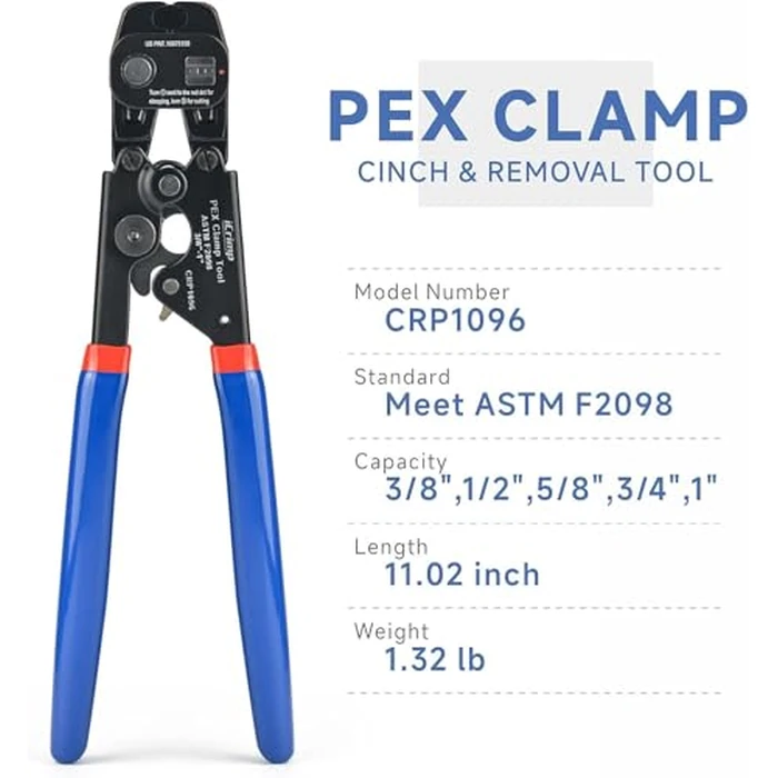 iCrimp Ratchet PEX Cinch Tool with Removing Function for 3/8-in, 1/2-in, 3/4-in, 1-in Stainless Steel Clamp, PEX Crimper with 20PCS 1/2-in, 10PCS 3/4-in PEX Clamps and Pipe Cutter- All in One by iCRIMP - Image 8