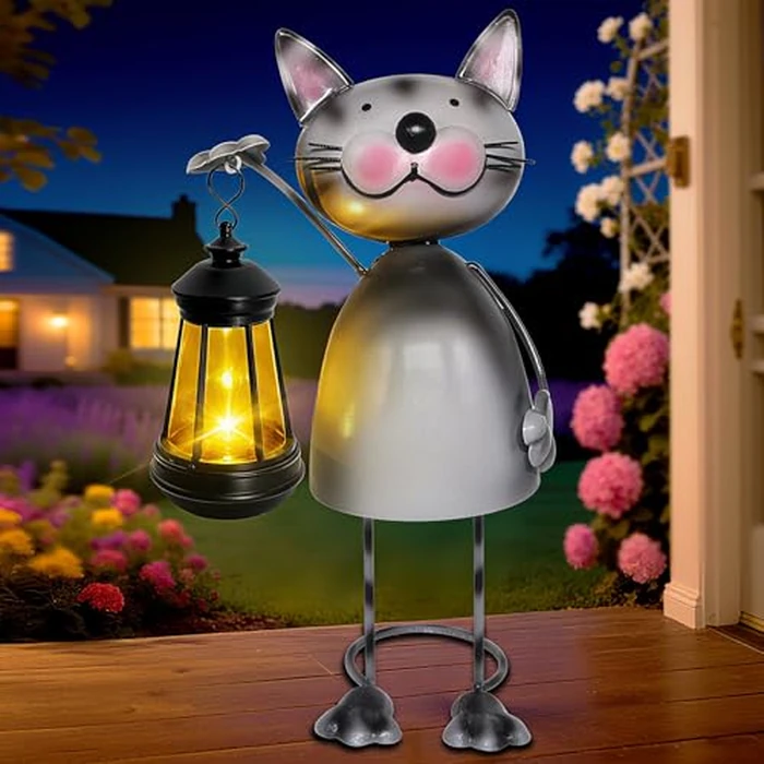 Garden Decor Cat Solar Statues,Unique Garden Statues Cat with Solar Lantern Waterproof, Birthday Gifts for Women Mom Grandma, Front Patio Balcony Yard Art Lawn Ornaments Porch Outdoor Decoration by yulloyello - Used - Like New condition