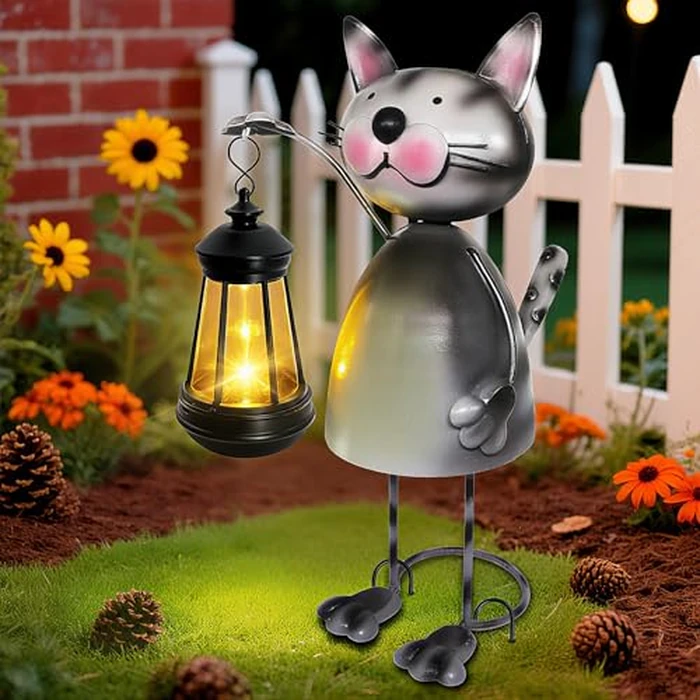 Garden Decor Cat Solar Statues,Unique Garden Statues Cat with Solar Lantern Waterproof, Birthday Gifts for Women Mom Grandma, Front Patio Balcony Yard Art Lawn Ornaments Porch Outdoor Decoration by yulloyello - Image 2