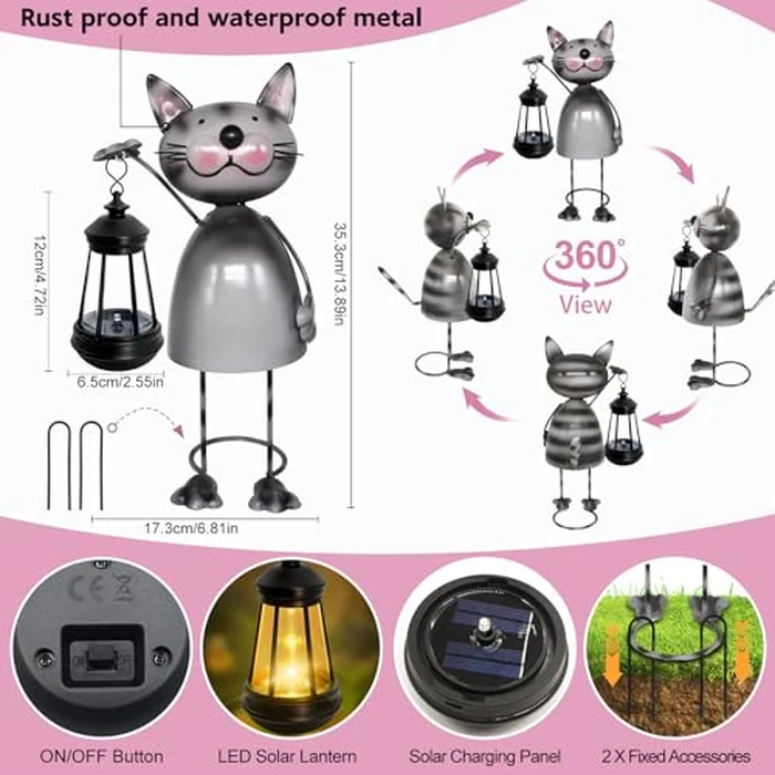 Garden Decor Cat Solar Statues,Unique Garden Statues Cat with Solar Lantern Waterproof, Birthday Gifts for Women Mom Grandma, Front Patio Balcony Yard Art Lawn Ornaments Porch Outdoor Decoration by yulloyello - Image 3