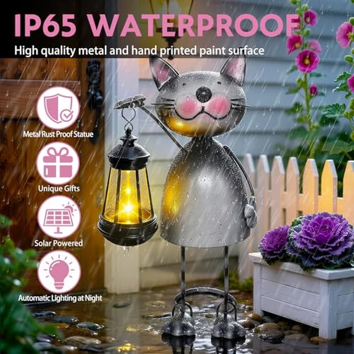 Garden Decor Cat Solar Statues,Unique Garden Statues Cat with Solar Lantern Waterproof, Birthday Gifts for Women Mom Grandma, Front Patio Balcony Yard Art Lawn Ornaments Porch Outdoor Decoration by yulloyello - Image 5