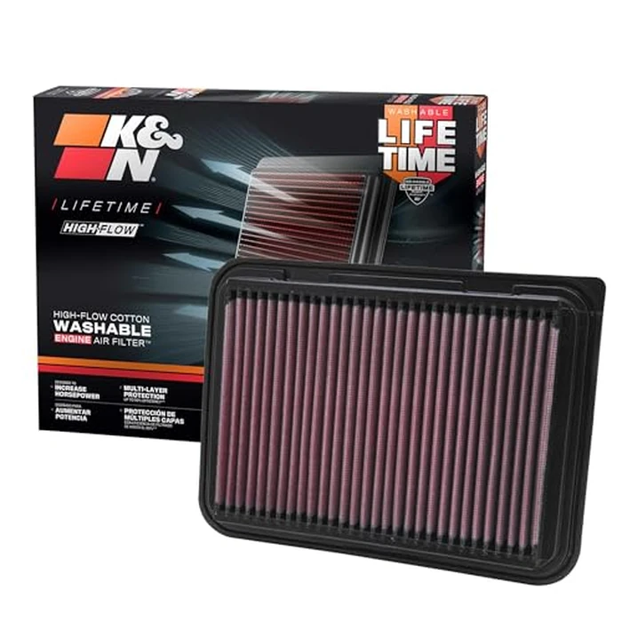K&N engine air filter, washable and reusable: 2002-2019 Toyota Compact L4 1.2/1,5/1.6/1.8/2.0 L (Auris, Avensis, Corolla, Vitz, Yaris, Verso, Probox, Ractis, Wish, Alion, Premio) 33-2360, Heather Red by K&N - Used - Acceptable condition