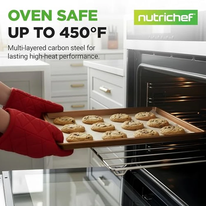 NutriChef 2-Piece Nonstick XL Cookie Sheets for Baking - 22" x 16" Stackable Extra Large Baking Sheet - Carbon Steel Baking Pans, PFOA, PFOS, PTFE Free- NCLGBP28 by NutriChef - Image 2