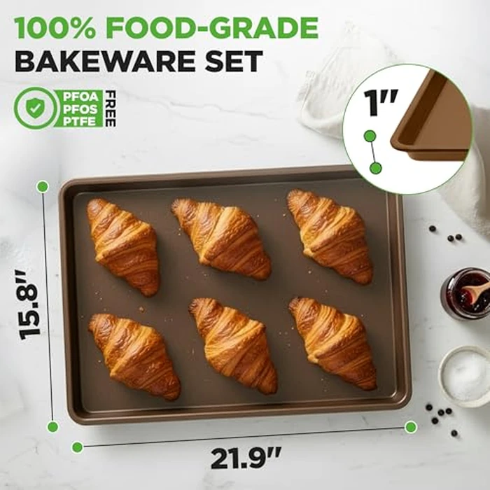 NutriChef 2-Piece Nonstick XL Cookie Sheets for Baking - 22" x 16" Stackable Extra Large Baking Sheet - Carbon Steel Baking Pans, PFOA, PFOS, PTFE Free- NCLGBP28 by NutriChef - Image 5