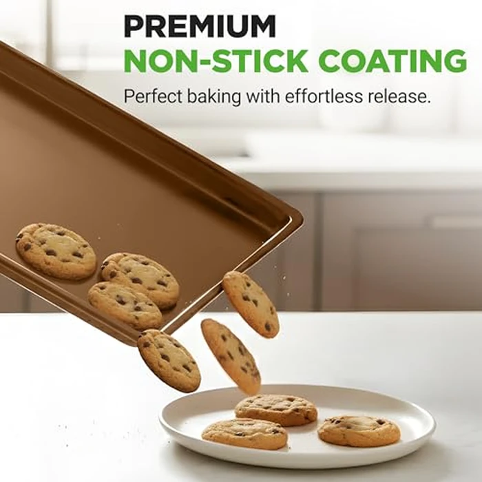 NutriChef 2-Piece Nonstick XL Cookie Sheets for Baking - 22" x 16" Stackable Extra Large Baking Sheet - Carbon Steel Baking Pans, PFOA, PFOS, PTFE Free- NCLGBP28 by NutriChef - Image 6