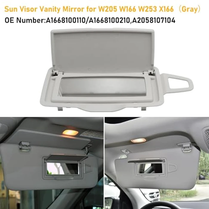 Abodvu Compatible with Mercedes Benz Sun Visor Vanity Mirror Cover,Front Visor Cap Replacement for W166 X166 W292 W205 W253 C GLC M Class 2015-2021,1PC Left Sun Vanity Makeup Mirror Cover,Gray by Abodvu - Image 3