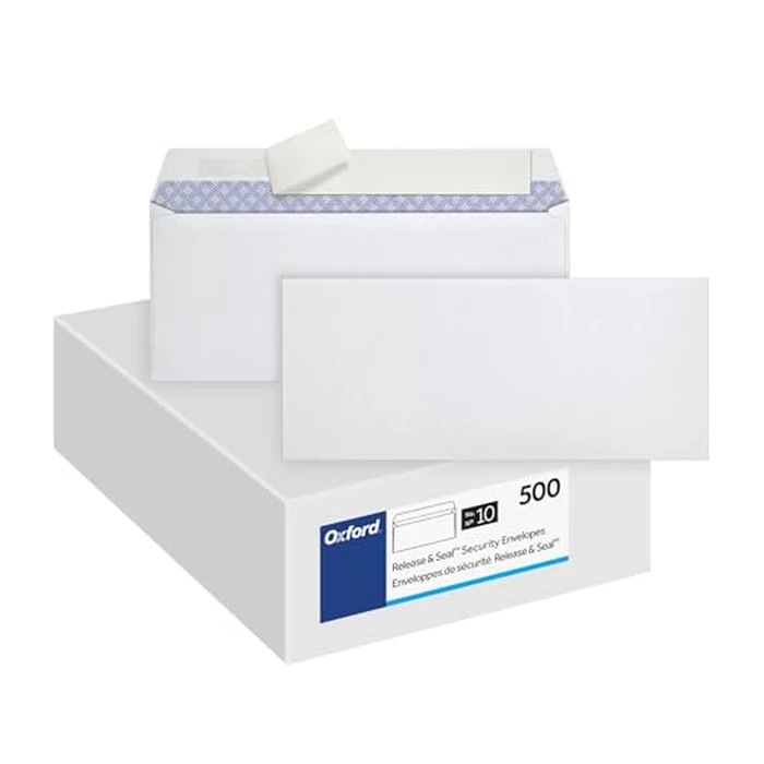 Oxford Envelopes, #10 Business Size, Security Tint, Peel & Seal Closure, 24 lb White Paper, Privacy Protection for Checks & Invoices, 500-Pack for Office or Home Mailing by Oxford - Used - Like New condition