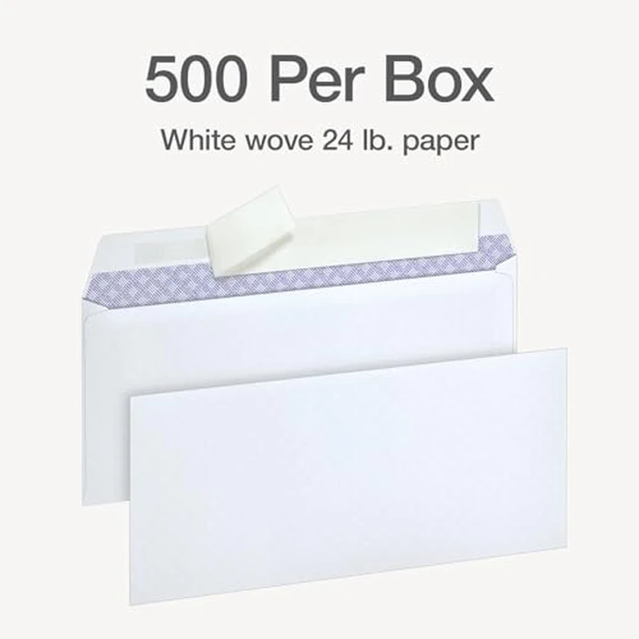 Oxford Envelopes, #10 Business Size, Security Tint, Peel & Seal Closure, 24 lb White Paper, Privacy Protection for Checks & Invoices, 500-Pack for Office or Home Mailing by Oxford - Image 5