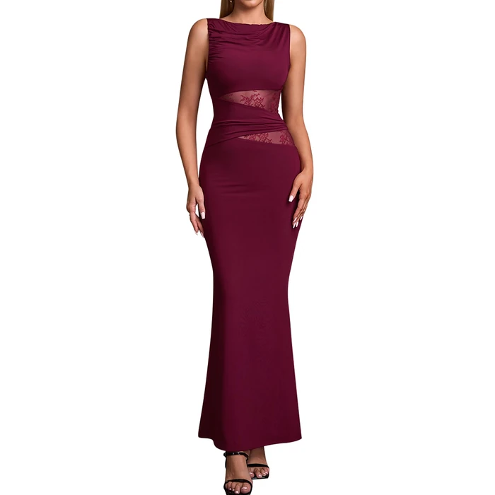 EYNMIN Lace Long Formal Wedding Guest Dress Bodycon Maxi Elegant Cocktail Party Graduation Prom Dresses for Women 2026 Wine S by EYNMIN - Used - Like New condition - US$52.57