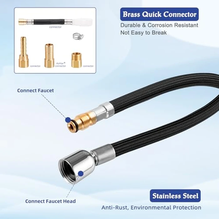 K-1219935-BC Hose Kit Compatible with Kohler Pull Down Kitchen Faucet with Docknetik Magnetic Docking System, 68 Inches, Chrome Nut, Kitchen Faucet Hose Replacemnet Part of K-1304674-BC by Hygie Rinse - Image 5