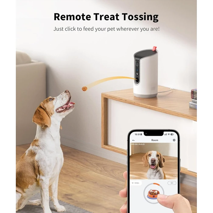 Tkenpro 2K Pet Camera Treat Dispenser 360 View Dog Camera - White by Tkenpro - Image 2