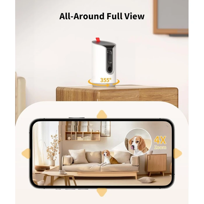 Tkenpro 2K Pet Camera Treat Dispenser 360 View Dog Camera - White by Tkenpro - Image 3