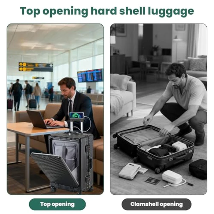 Faqy Z 24-Inch Aluminum Frame Checked Luggage, Expandable Hard Shell Spinner Suitcase with Front-Open Pocket, USB Port, Phone Holder & Cup Holder for Men & Women Travel, Black by Faqy Z - Image 7