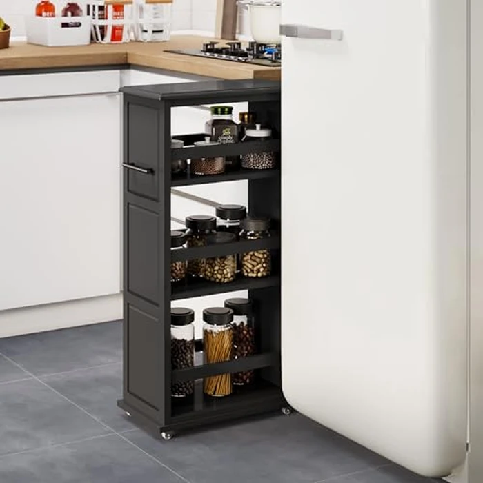 Lavish Home 3-Tier Slim Rolling Storage Cart - 16.7” x 9” Narrow Rolling Cart with Handle and Wheels for Bathroom, Laundry Room, and Kitchen Organization - Pull-Out Home Organizers (Black) by Lavish Home - Image 1