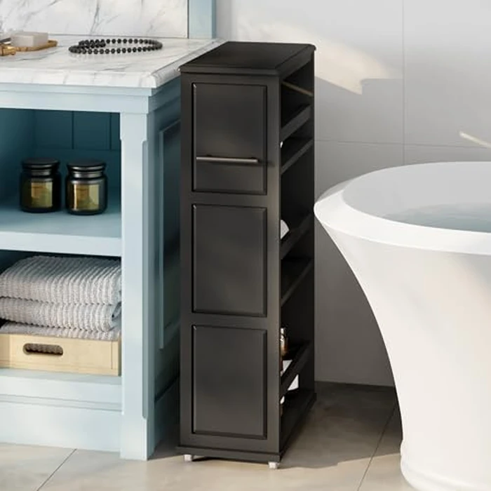 Lavish Home 3-Tier Slim Rolling Storage Cart - 16.7” x 9” Narrow Rolling Cart with Handle and Wheels for Bathroom, Laundry Room, and Kitchen Organization - Pull-Out Home Organizers (Black) by Lavish Home - Image 6