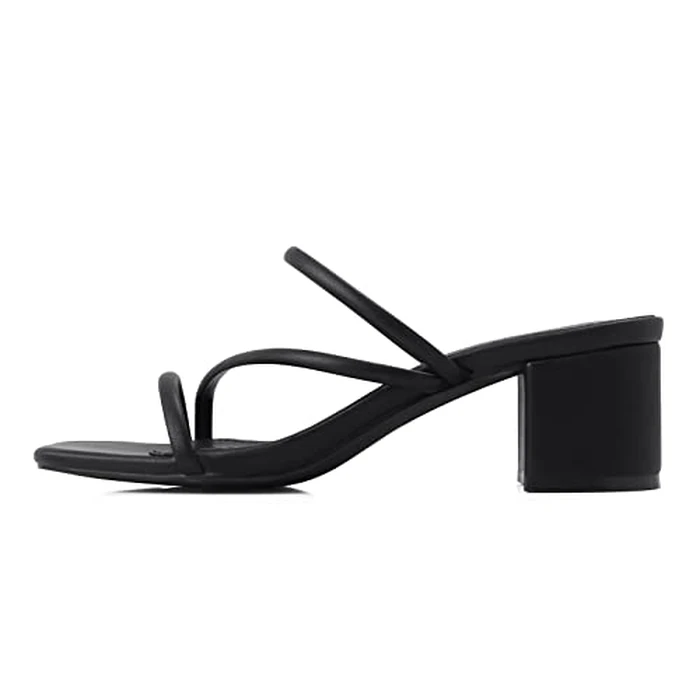 Shoe'N Tale Strappy Heels For Women Low Chunky Block Heel Heeled Sandals Square Open Toe Slip On Slides Mules(10,Black) by Shoe'N Tale - Image 2