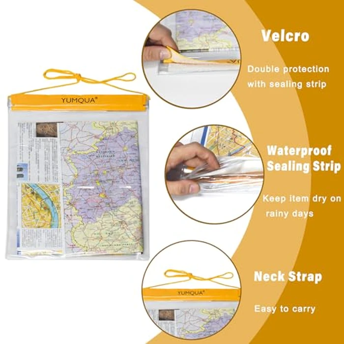 YUMQUA Waterproof Bags Large 3 Pack Set, Clear Watertight Pouch Holder for Document Map Camera Mobile Phone Car Key, fits Kayaking Boating Hiking Water Sports, Yellow by YUMQUA - Image 3