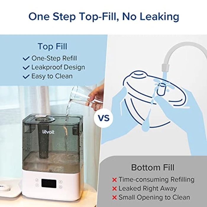 Levoit 6L Smart Humidifiers for Bedroom Large Room Home, 60H Super Long Time, Cool Mist Top Fill, Auto Mode-Quiet Sleep Mode for Baby & Plants, App & Voice Control, Night Light by Levoit - Image 6