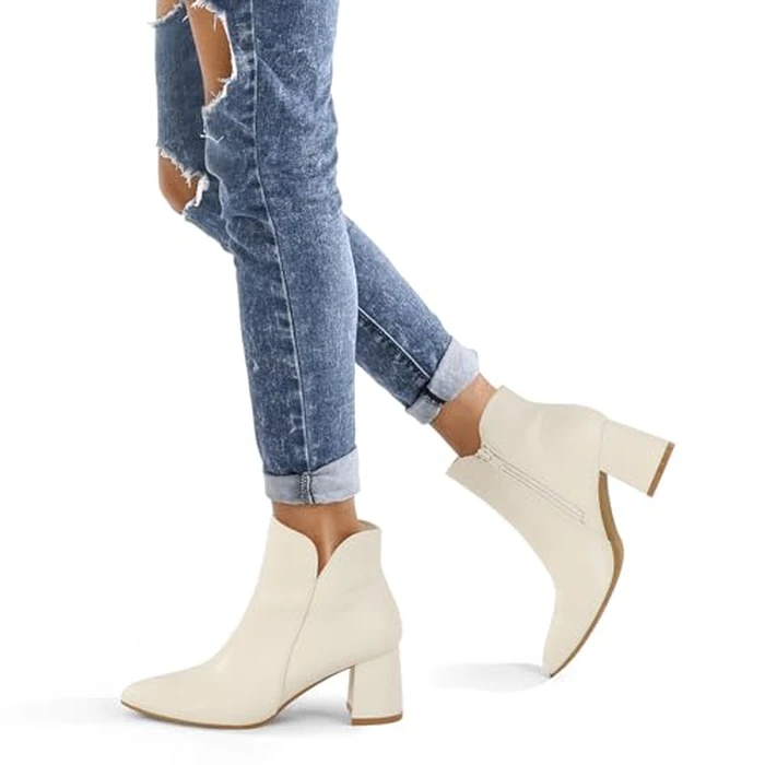 mysoft Women's Ankle Boots Chunky Block Low Heel Comfortable Pointed Toe Side V Cutout Dressy Office Booties with Zipper by mysoft - Image 2