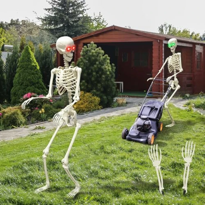 Halloween Skeleton, Poseable Full Body Skeleton with Black Cloak, Life Size Human Bones for Halloween Yard Patio Lawn Garden Spooky Party Decoration by DINESIL - Image 2
