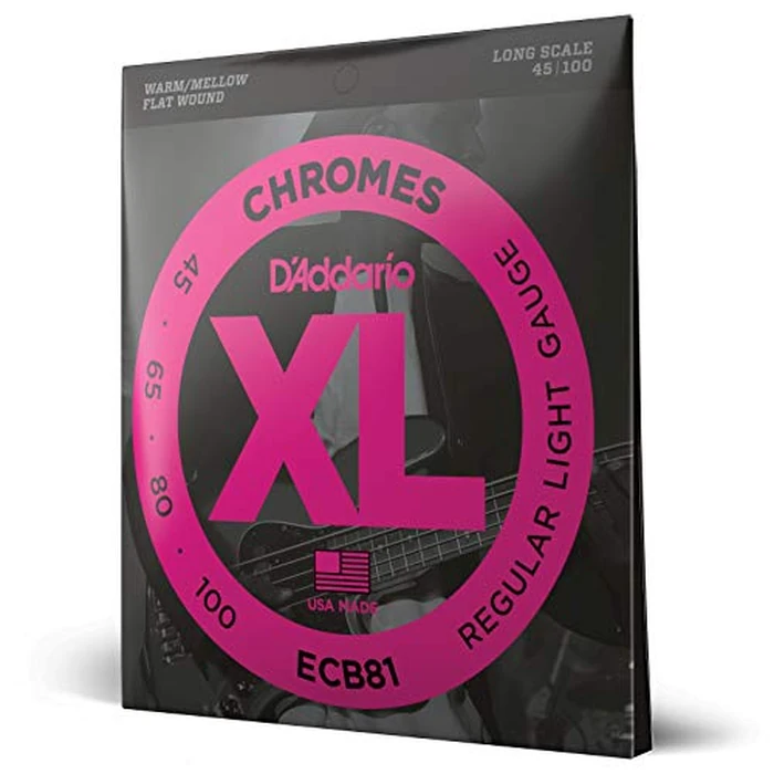 D'Addario XL Chromes Flat Wound Bass Guitar Strings - ECB81 - Long Scale - Regular Light, 45-100 by D'Addario - Used - Like New condition