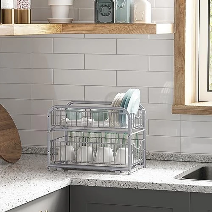 SONGMICS Pull Out Cabinet Organizer with Storage Basket Drawers, for Kitchen, Bathroom, Steel, Silver UKCS017E01 by SONGMICS - Image 2