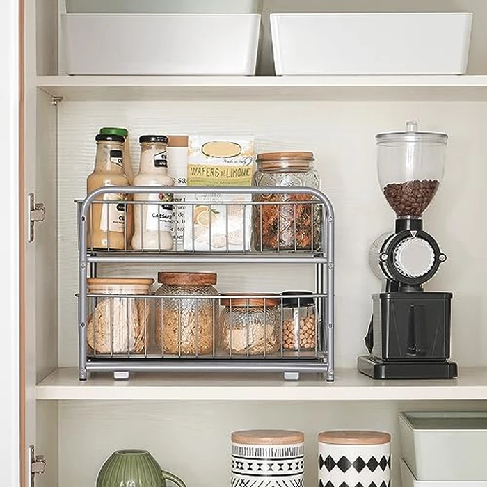 SONGMICS Pull Out Cabinet Organizer with Storage Basket Drawers, for Kitchen, Bathroom, Steel, Silver UKCS017E01 by SONGMICS - Image 4