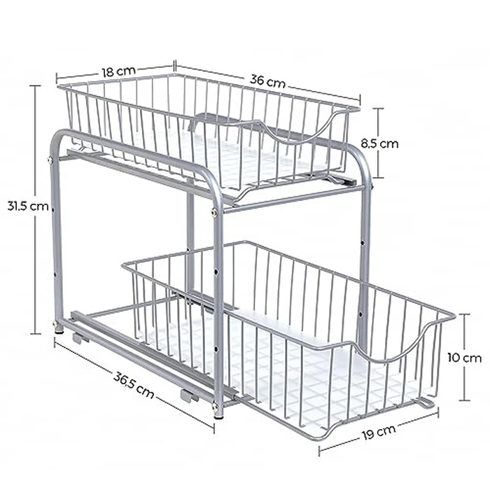 SONGMICS Pull Out Cabinet Organizer with Storage Basket Drawers, for Kitchen, Bathroom, Steel, Silver UKCS017E01 by SONGMICS - Image 7