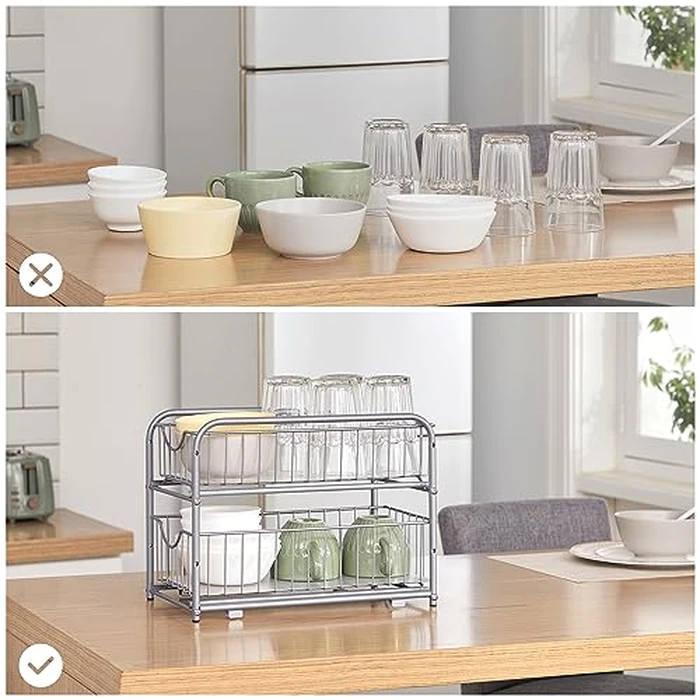 SONGMICS Pull Out Cabinet Organizer with Storage Basket Drawers, for Kitchen, Bathroom, Steel, Silver UKCS017E01 by SONGMICS - Image 8