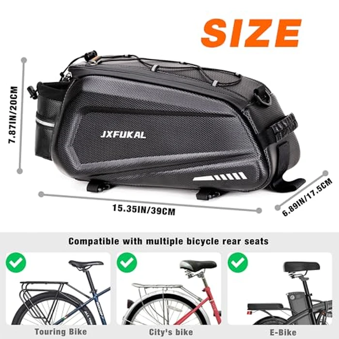 JXFUKAL Bike Bags for Bicycle Rear rack - 9.5L/17L/40L Hard Shell Waterproof Bike Ebike Trunk Pannier Saddle Seat Bag Carrier with Reflector, Rain Cover & Shoulder Strap for Commuter Travel Outdoor by JXFUKAL - Image 6