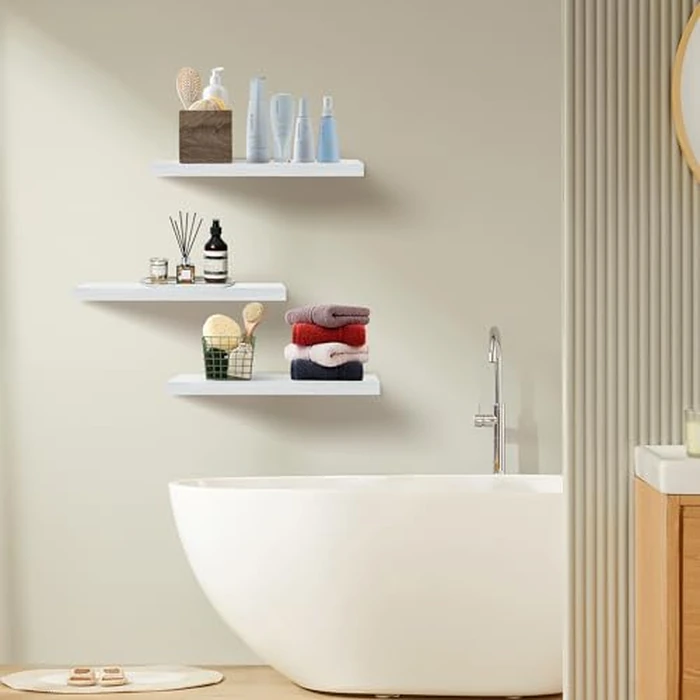Upassion White Floating Shelves - Set of 3, 16" Wall Mounted Shelves for Home Decor, Living Room, Bedroom, Bathroom, Kitchen by Upassion - Image 6