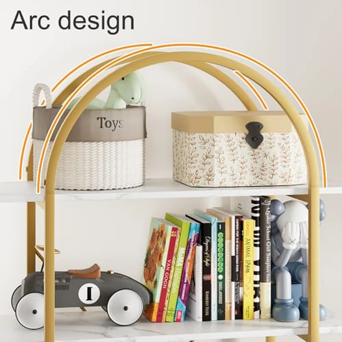 Arbuxzuy Arched Bookshelf 5 Tier Book Shelf, 31.5 Inch Width Industrial Arch Bookcase, Curved Tall Bookshelf with Open Shelves for Home Office, Living Room, Bedroom, Gold by Arbuxzuy - Image 6