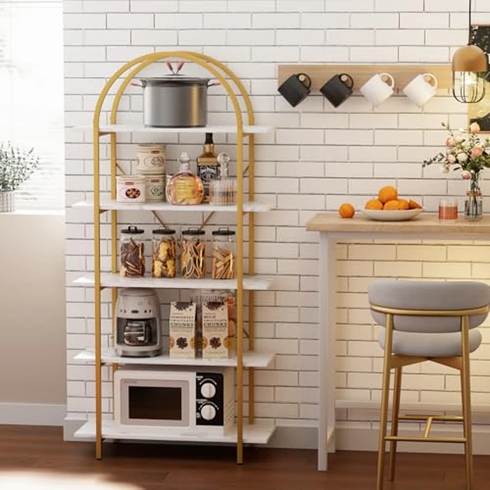 Arbuxzuy Arched Bookshelf 5 Tier Book Shelf, 31.5 Inch Width Industrial Arch Bookcase, Curved Tall Bookshelf with Open Shelves for Home Office, Living Room, Bedroom, Gold by Arbuxzuy - Image 8