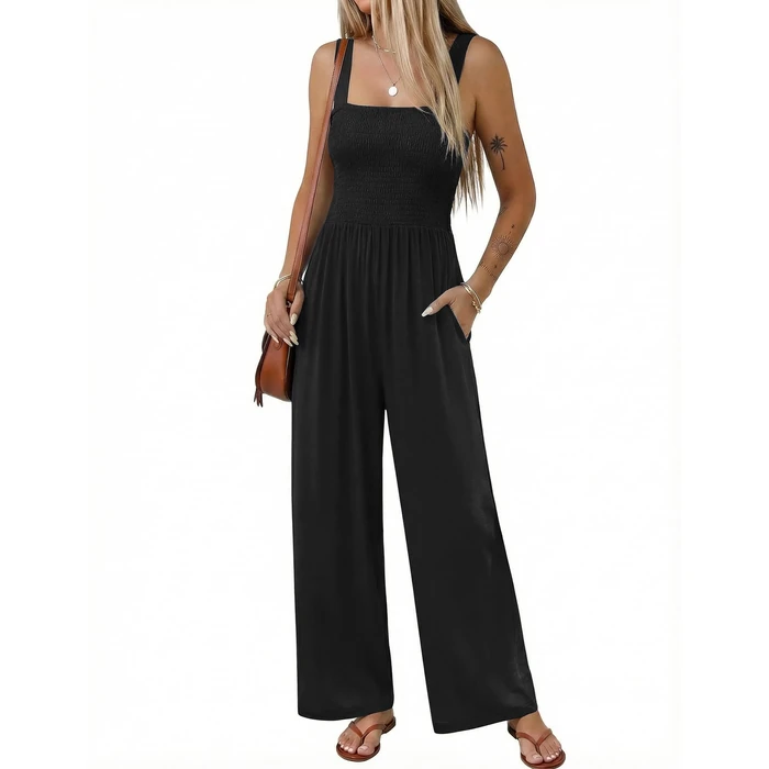 Ekouaer Women's Casual Loose Jumpsuits One Piece Sleeveless Overalls Long Pant Romper Fashion Jumper with Pocket Black S by Ekouaer - Used - Like New condition - US$18.99