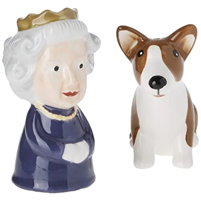 Abbott Collection Home Kitsch Queen & Corgi Salt & Pepper Shaker Set - Ceramic, Purple/Brown (3.5" H) by Abbott Collection - Used - Good condition - CA$14.15