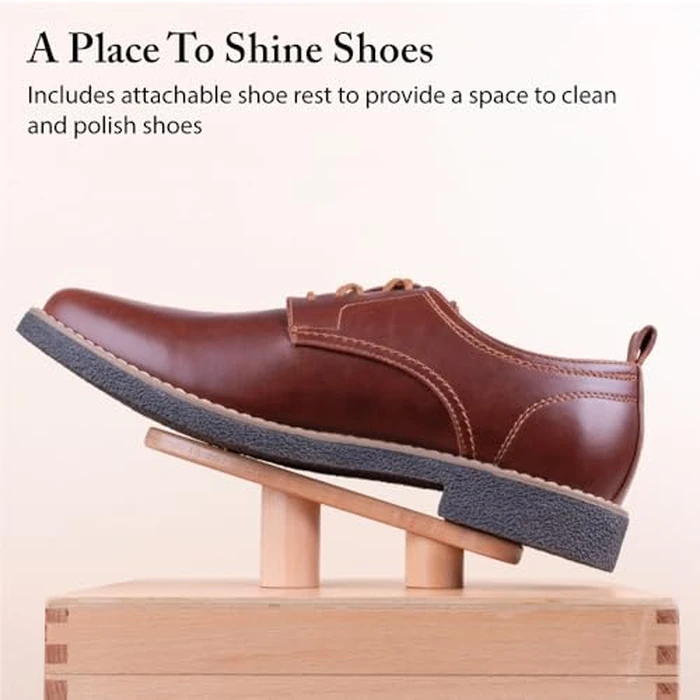 FootFitter Beech Wood Valet Box, Premium Shoe Shine Organizer with Classic Storage for Polish, Brushes, Cloths & Tools (Shoe Care Tools Not Included) by FootFitter - Image 4